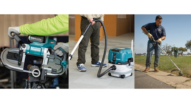 The 19 new XGT releases span across trades and applications. Top releases include the 40V max XGT® 17” String Trimmer, GRU04 (right), the 40V max XGT® 2.1 Gallon Wet/Dry Dust Extractor/Vacuum, GCV01 (center), and the 40V max XGT® Deep Cut Portable Band Saw, GBP01 (left). (Photos courtesy of Makita Tools)