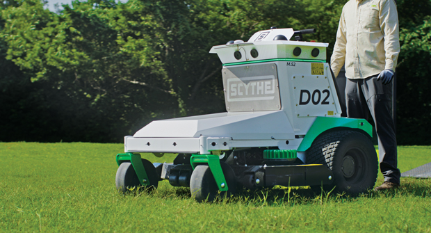The futuristic design of Scythe’s M.52 turns some heads. Erasto Renteria says to be prepared for passers by to ask about the robotic mower while it works. (Photo: Scythe Robotics)