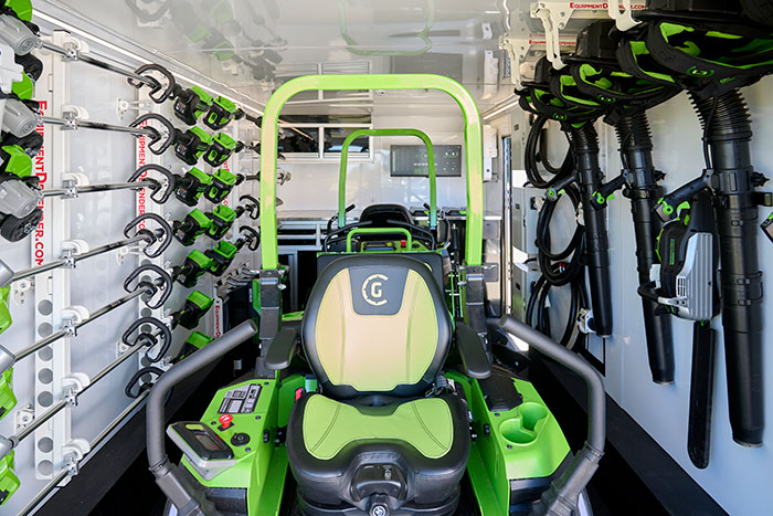 Greenworks new 20-foot Optimus Mobile Charging Trailer is a battery-charging trailer transports and charges tools and equipment. (Photo: Greenworks)