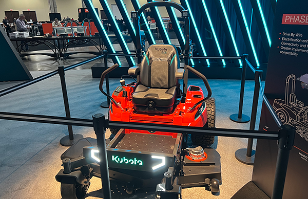 Kubota's all-electric prototype Z2E ride-on zero-turn mower. (Photo: LM Staff)