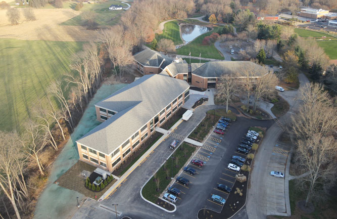 An aerial view of the third wing addition to The Davey Tree Expert Co.'s Kent, Ohio, headquarters. (Photo: Davey Tree)
