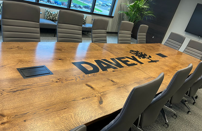 An 18-foot oak table at Davey's new third wing addition to its Kent, Ohio, headquarters. (Photo: LM Staff)