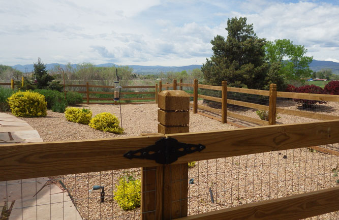 A before shot of the property’s backyard shows the preexisting hardscapes and plantings. (Photo: Alpine Gardens)
