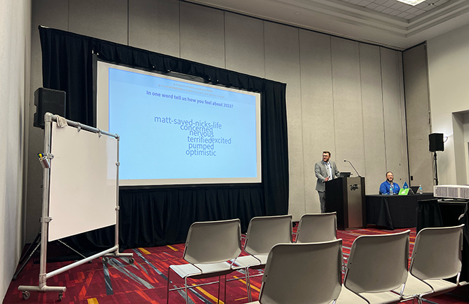 Gregg Roesink, training supervisor for Hunter Industries, led the "State of the Industry" live discussion. (Photo: LM Staff)