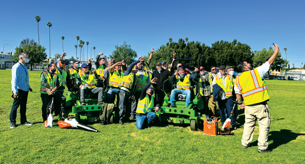 AGZA recommends letting the crew test three different brands of electric equipment. Their feedback is invaluable, and they are the people putting the equipment to work each day. (Photo: American Green Zone Alliance)