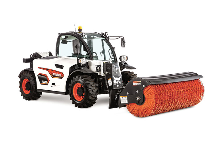 Bobcat TL519 telehandler with angle broom attachment. (Photo: Bobcat)
