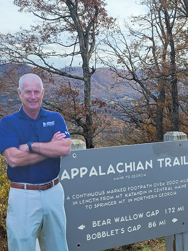 Cardboard Craig visited the Appalachian Trail on a trip to visit a Ruppert branch. (Photo: Ruppert Landscape)