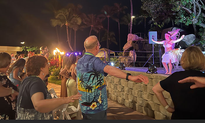 Leaders Forum attendees got a dance lesson during a group dinner and Polyneisan culture presentation. (Photo: LM staff)