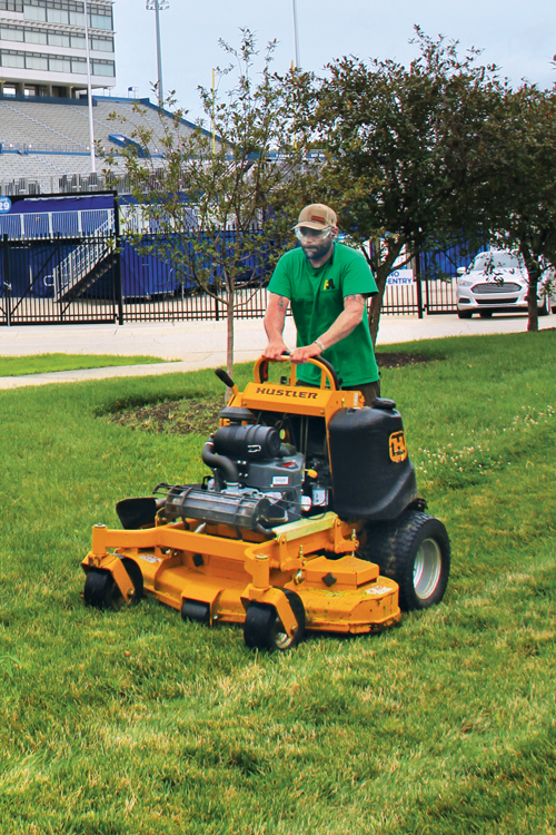 Pros say crews prefer stand-on mowers for the versatility and efficiency these easy-access machines provide. (Photo: LM Staff)