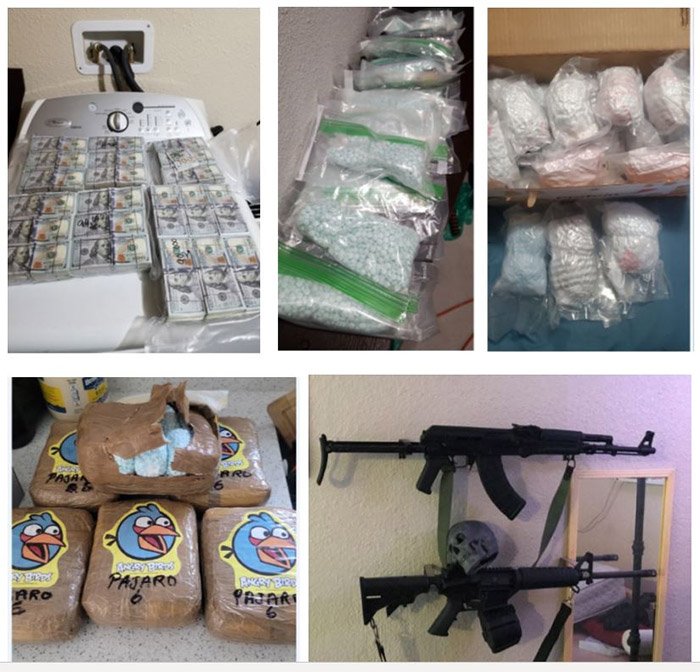 Law enforcement recovered more than $160,000 inside a compartment in the wall of a landscaping operation. Law enforcement also recovered several automatic rifles armed with loaded barrel drums hanging on the wall of the company. (Photo: Eastern Washington District U.S. Court)
