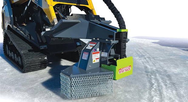 The Stump Ax is compatible with skid steers, compact track loaders and excavators. (Photo: Loftness)