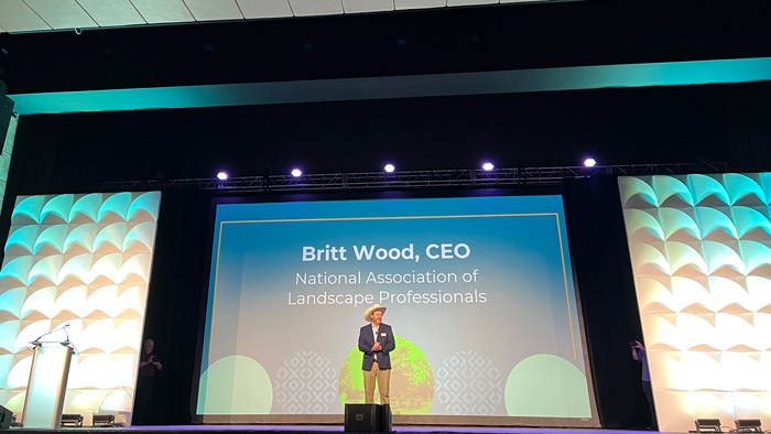 Britt Wood, CEO of the National Association of Landscape Professionals, broke out his cowboy hat during this year's Elevate in Dallas, Texas. (Photo: LM staff)