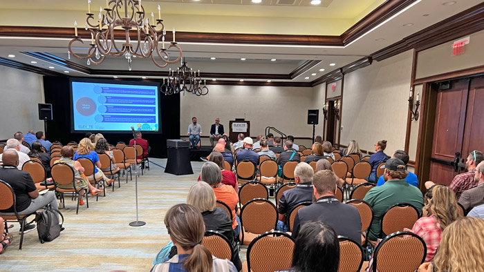 Hunter Industries' Warren Gorowitz, director of corporate responsibility and Jay Grooms, manager of organizational development, engagement and DEI, led a discussion on diversity and it's role within the culture of green industry business. (Photo: LM staff)