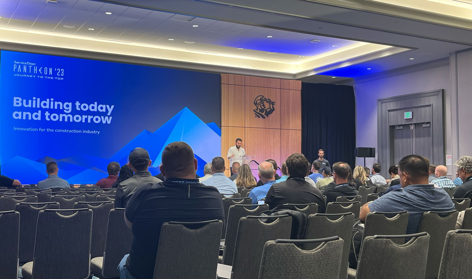 Vahe Kuzoyan (left), president and CEO of ServiceTitan and Mark Weeks (right), director of product management at ServiceTitan, shared with a breakout session their plans for the future of the company. (Photo: LM staff)