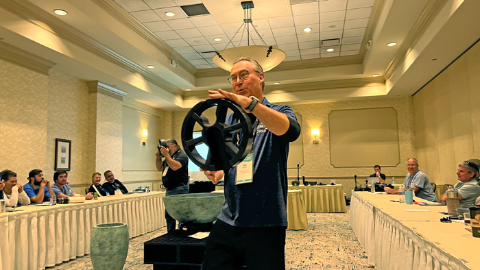 Jim Chubb, director of training and education for Atlantic-Oase, proposed solutions to water features more demanding applications. (Photo: LM Staff)