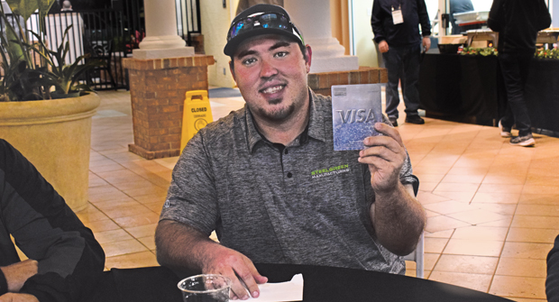 Big hitter, long ...: What do they have in the water in Lebanon, Ind., home of Steel Green Manufacturing? Because Sales Rep Caleb Myers keeps winning our long drive awards from the annual LM Growth Summit golf scramble, year after year… (Photo: LM Staff)
