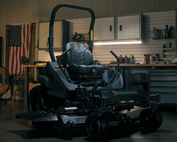 Spaertan's RZ-HD Blackout is covered with black powder coating and features a new decal package, a custom blackout suspension seat and blacked out rear radial tires. (Photo: Spartan Mowers)