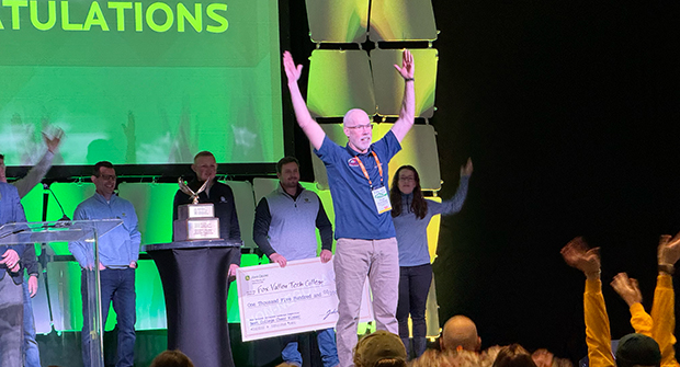 Chuck Stangel, landscape and horticulture instruction at Fox Valley Technical College, brought home $1,500 for his program after winning the chant competition during the NCLC Opening Ceremony. (Photo: LM Staff)