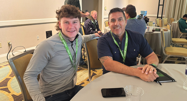 Florida men: Austyn Roth, owner of Lucky Landscaping in Jupiter, Fla., (left) and John Amarosa, COO of Pine Lake Nursery and Landscape in Lutz, Fla., didn’t have to travel far for the 2024 LMN Mastermind Summit in Orlando.