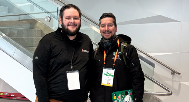 From CLE to SLC: LM Associate Editor Rob DiFranco (left) snaps a picture with a fellow Clevelander, Jim Funai, Ph.D., assistant professor of plant and landscape technology at Cuyahoga County Community College (Tri-C). Tri-C fell just short of repeating as NCLC champions. (Photo: LM Staff)