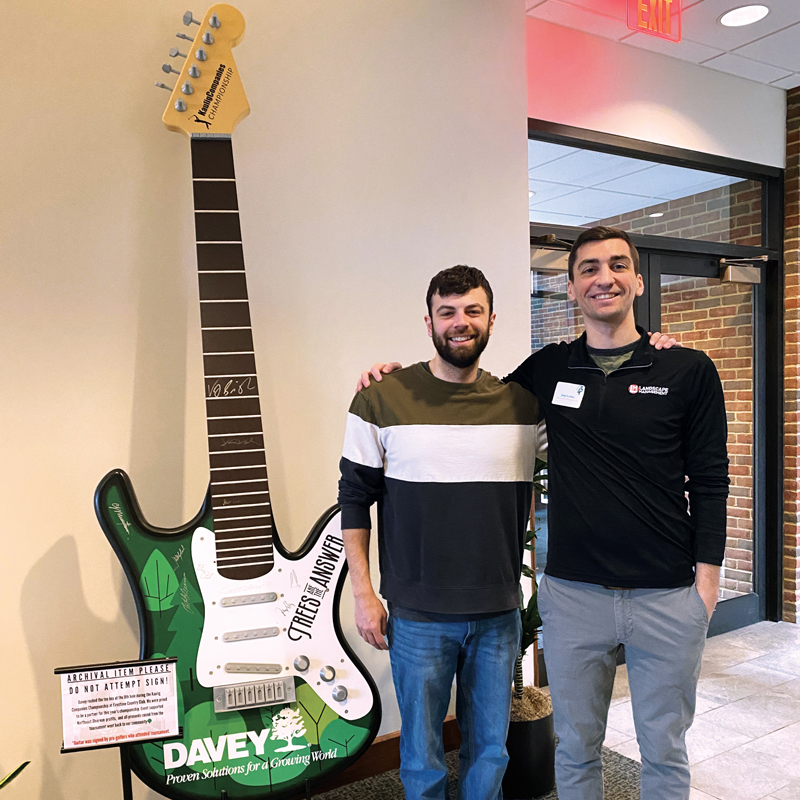 Family reunion: During his visit to Davey Tree’s Kent, Ohio, headquarters, LM Senior Digital Specialist Joey Ciccolini (right) stopped to say hi to his cousin, Joseph Rubino, who works for Davey in the company’s customer service department. (Photo: LM Staff)