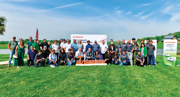 Sunseeking in North Carolina: Complete with a comedian serving as emcee, the Sunseeker Orion X7 launch event brought dealers, users and media to Monroe, N.C., for a sunny and hot mid-April day. (Photo: Sunseeker)
