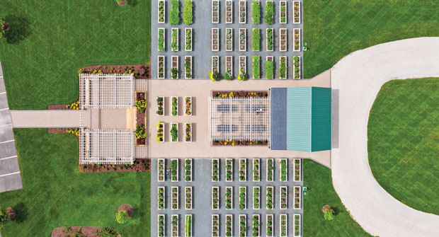 An aerial view shows the grid pattern that the contractor followed while installing the raised beds. (Photo: Hidden Creek Landscaping)