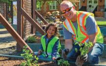 Community outreach has included maintaining vegetable gardens for the Clayton Early Learning school. (Photo courtesy of Designscapes Colorado)
