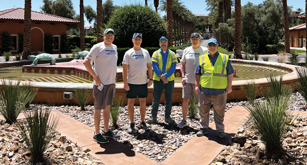 Westin Resort grounds Jones, Roddy and Hollister were treated to a tour of the Westin Lake Las Vegas Resort grounds by BrightView’s Javier Sanchez (middle) and Brian Adams (far right). (Photo: LM Staff)