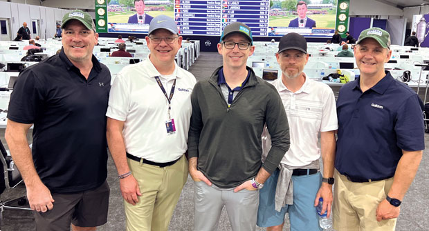 Media room access: The LM and Equip Exposition teams met up in Louisville — conveniently at the same time as the PGA Championship at Valhalla. From left to right are Craig MacGregor, LM; Scott Hollister, LM; Chuck Bowen, Equip Exposition; Troy Winebrenner, Equip Exposition; and Bill Roddy, LM. (Photo: LM Staff)