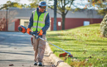 Eye, hand and leg protection should be a priority when operating a string trimmer. (Photo: Husqvarna)