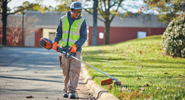 Eye, hand and leg protection should be a priority when operating a string trimmer. (Photo: Husqvarna)