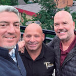 (Left to right) LM’s Seth Jones; Todd Christianson, Titan LLC, and Michael Hupf, Lifescape Colorado, enjoy the view from the rooftop of 49th State Brewing in Anchorage. (photo: LM Staff)