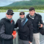 Curtis Atkinson, Sunline Landscapes; Jason Cromley, Hidden Creek Landscaping; and Paul Myers, McFarlin Stanford stop for a photo during their hike through Katmai National Park. (Photo: LM Staff)