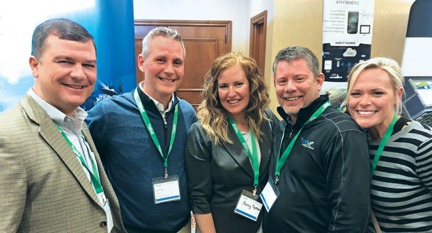 Lt. Col. (Ret.) Rob “Cujo” Teschner, LM Publisher Bill Roddy, Amy Tipton, Mark Tipton, Aspire CEO, and Ashly Neneman, GM, Sun Valley Landscaping at the 2020 Aspire users conference. (Photo: LM Staff)