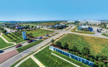 The main entrance consists of bermuda, buffalo and ryegrass to give a year-long green look at the cost of being tricky for irrigation teams due to their differences in water requirements. (Photo: Superscapes)