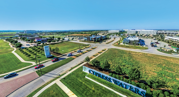 The main entrance consists of bermuda, buffalo and ryegrass to give a year-long green look at the cost of being tricky for irrigation teams due to their differences in water requirements. (Photo: Superscapes)