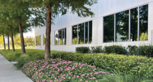 The corporate style can still use a bit of color, and beds like these are strategically placed around the property with weekly deadheading and a summer cutback to ensure blooming occurs throughout the hot summers. (Photo: Superscapes)