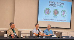 Talking shop in the Windy City: The panel discussion at Envision 2024 in Chicago included three industry heavy hitters: Mick Mulhall, Mulhall’s; Chase Mullin, Mullin; and Daniel Currin, Greenscape Inc. (Photo: LM Staff)