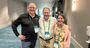 Elevating in Orlando: The LM team at Ignite 2024 caught up with some folks they’ll see plenty of in November at the National Association of Landscape Professionals’ Elevate 2024 event. Here’s Hollister with Britt Wood, NALP’s CEO, and Allegra Bartscherer, the association’s senior director, membership. (Photo: LM staff)