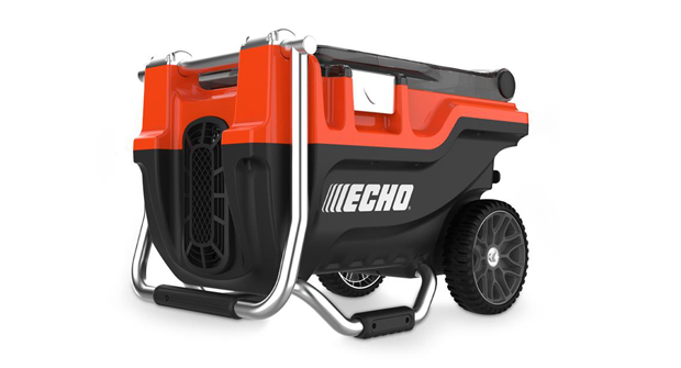 Two of the 10 new products that were unveiled during Echo’s Power-On-Athon 2024 media event last week — the LM-2119SP self-propelled gas mower and a six-port rapid field charger for the company’s line of 56-v battery-powered, handheld equipment. (Photos: Echo)