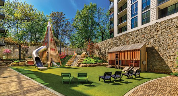 Crews spent more than 500 hours stacking and securing boulders in this play area. (Photo: Ruppert Landscape)