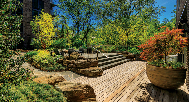 During the course of construction, Ruppert had more than 24 separate deliveries of hardscape and concrete materials due to space constraints. (Photo: Ruppert Landscape)