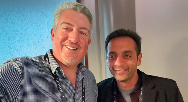 Pantheon 2024: During the ServiceTitan (parent company of Aspire Software) Pantheon 2024 user conference in Orlando, LM’s Editorial Director Seth Jones (left) was able to grab dinner with Anmol Bhasin, ServiceTitan’s chief technology officer. (Photo: LM staff)