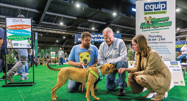 An Equip tradition now in its fifth year, Equip Expo CEO Kris Kiser was on hand for Mulligan’s Mutt Madness Pet Adoption event. (Photo: courtesy of OPEI)
