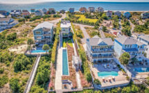 Walton says the long, thin layout of the property made moving machinery and tools difficult, essentially forcing them to build from the back. The dunes can be seen as the lush green patch across the street. (Photo: Courtesy of Element Outdoor Living)