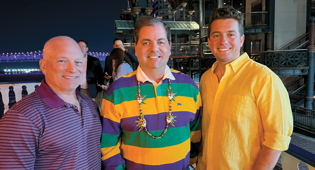 Riverboat buds: (Left to right) Andy DuBois, CFO, Miracle Farms Landscaping; James Cali, founding principal, McFarlin Stanford; and Hayden Maroun, senior vice president, Miracle Farms Landscaping, took time for a photo as the ACE Summit cruise wrapped up. (Photo: LM staff)