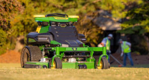 John Deere debuted several pieces of autonomous equipment at CES 2025, including a prototype of an autonomous, battery-powered stand-on commercial mower. (Photo: John Deere)