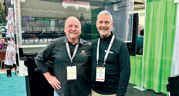 G’day mate Roddy talked winter weather and the NFL playoffs with Craig Carlson, president of Mulch Mate, at MANTS 2025. (Photo: LM staff)