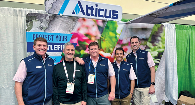 Team Atticus: Roddy stopped by the Atticus booth during his time at MANTS 2025 in Baltimore to catch up with the crew representing the company there — (from left) Paul Fox, Cam Copley, Ty Ferraro and Sorensen. (Photo: LM staff)
